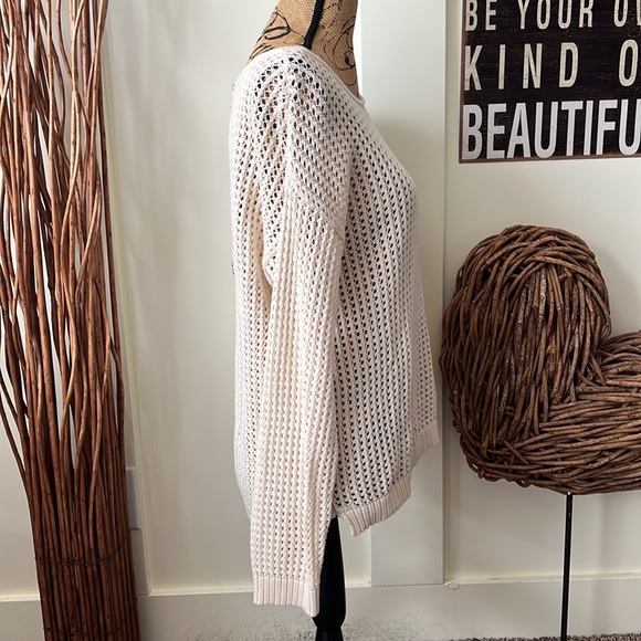 Jeanne Pierre Cream Loose Weave Zippered Back Hi Low Sweater - Picture 3 of 8